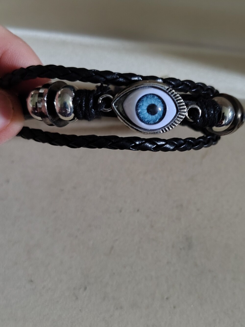 Multi-Layer Black Leather Evil Eye Braided Charm Bracelet
